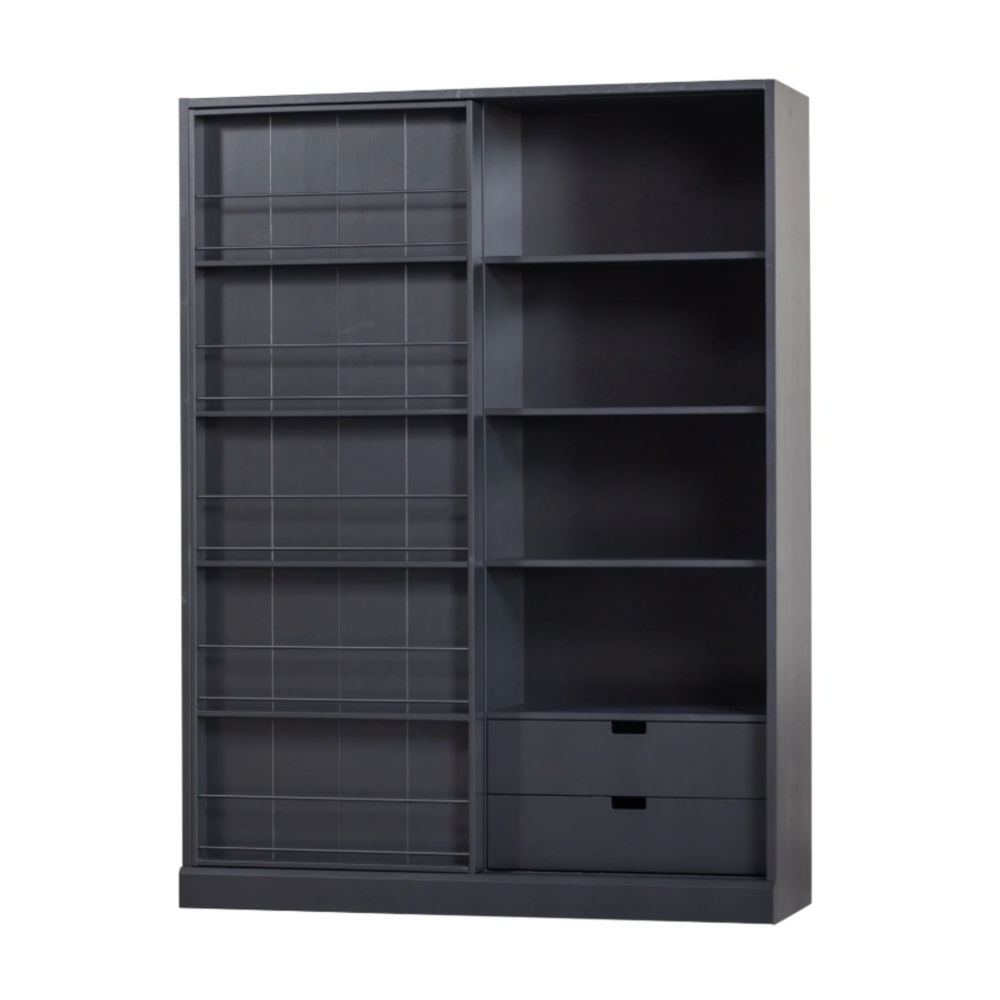 Bibliotecă Evond din lemn masiv de pin – design modern cu uși glisante
