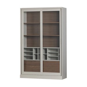 Bibliotecă Pines din lemn masiv de pin – design modern cu uși din sticlă