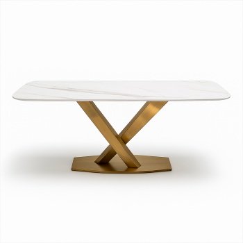 Masa dining oțel galvanizat si piatra naturala premium MaestroGold, Homedit