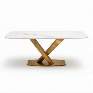 Masa dining oțel galvanizat si piatra naturala premium MaestroGold, Homedit