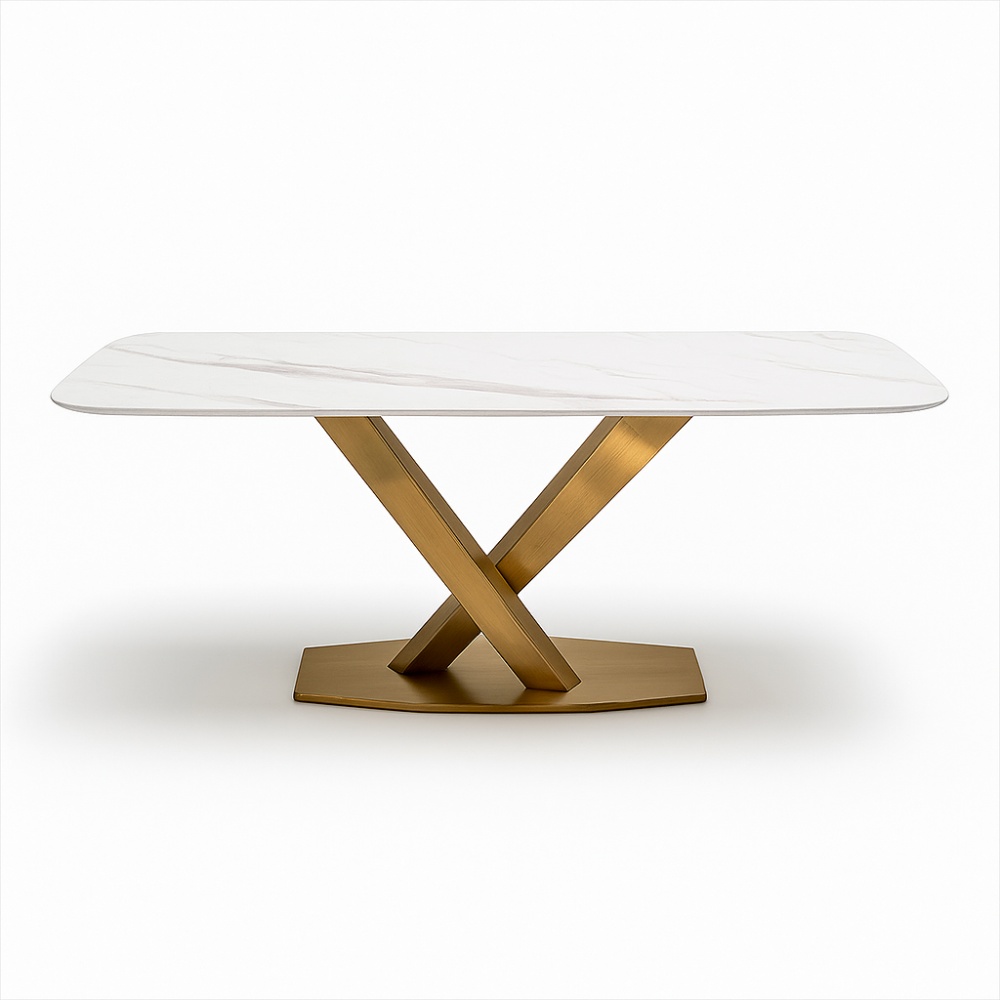 Masa dining oțel galvanizat si piatra naturala premium MaestroGold, Homedit