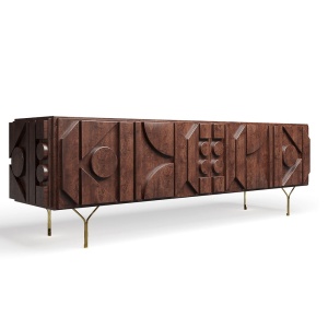 Comoda TV maro din lemn masiv stejar 180 cm premium Geotry, 180 x 40 x 65 cm, Homedit