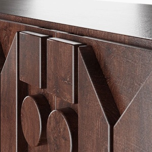 Comoda TV maro din lemn masiv stejar 180 cm premium Geotry, 180 x 40 x 65 cm, Homedit