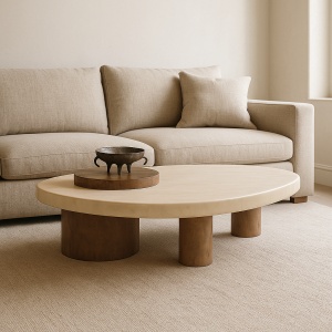 Masuta cafea, 130 x 73 x 43 cm din piatra naturala si stejar  Paulo, Homedit