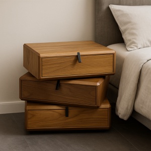 Noptiera Light Walnut, cu sertare rotative Opus, 50 x 40 x 50 cm, Homedit