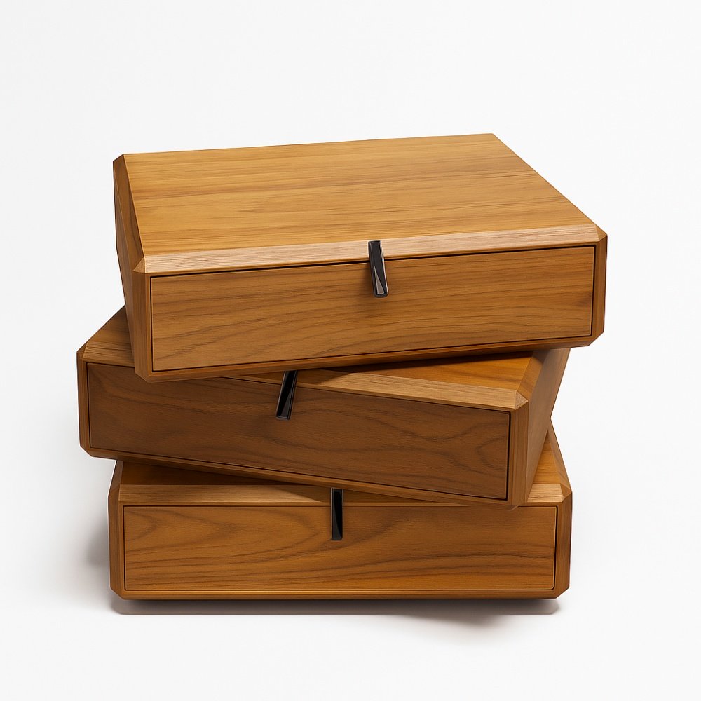 Noptiera Light Walnut, cu sertare rotative Opus, 50 x 40 x 50 cm, Homedit