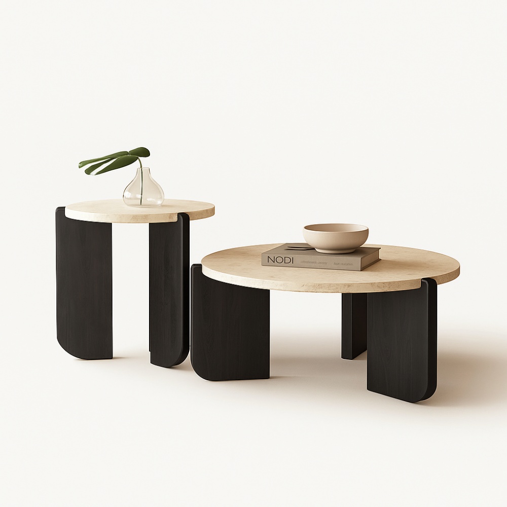 Masă cafea Luce terrazzo și lemn masiv stejar roșu – 80 x 35cm | Homedit