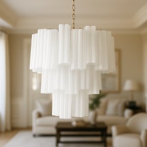 Candelabru Crissy design în trepte din sticlă albă | Homedit