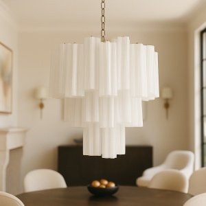 Candelabru Crissy design în trepte din sticlă albă | Homedit