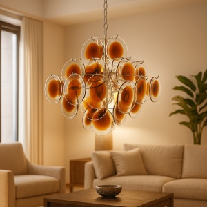 candelabru solaris, elemente din sticla si metalice, homedit