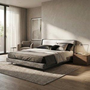 NOVAIRE Pat tapițat textil pentru dormitor modern | Homedit