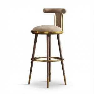 Scaun de bar otel galvanizat Brew beige, inaltime sezut 75 cm, Homedit