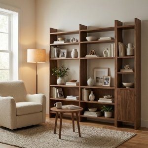 Bibliotecă Carmi din lemn cu design modular | Homedit