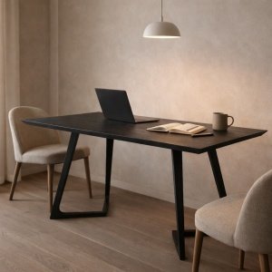 Masa dinning lemn masiv Twist,negru 140 x 70 x 75 cm, Homedit