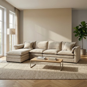 Coltar Alyma bej 3.3 m x 180 cm, catifea anti-pată beige, Homedit