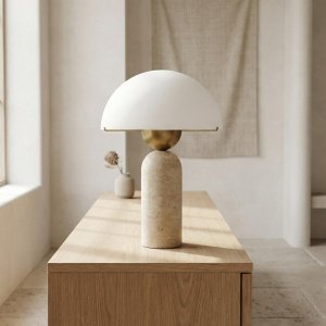 lampa, 45 cm h, travertin si sticla mata CALMA, homedit