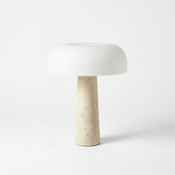 lampa 40 cm h, travertin si sticla mata, Lumora, homedit