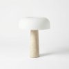 lampa 40 cm h, travertin si sticla mata, Lumora, homedit