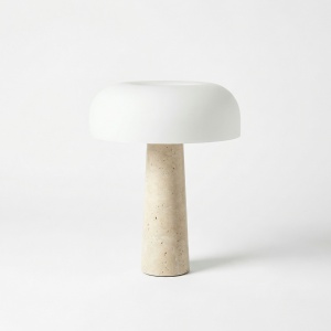 lampa 40 cm h, travertin si sticla mata, Lumora, homedit