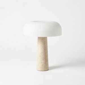 lampa 40 cm h, travertin si sticla mata, Lumora, homedit