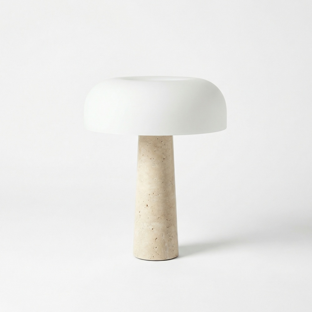 lampa 40 cm h, travertin si sticla mata, Lumora, homedit