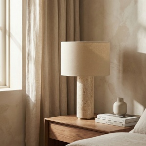 lampa 50 cm h, travertin si abajur textil, Alona, homedit