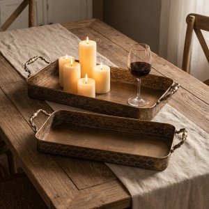 Set de 2 tăvi din fier cu margini decorative Hary, homedit