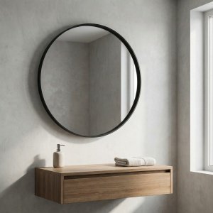 oglinda rotunda cu rama metalica neagra, 80 x 2,8 cm Coper, homedit