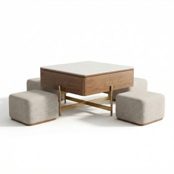 set masa de cafea cu 4 pufuri, 80 x 80 x 54 cm elevia, homedit