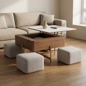 set masa de cafea cu 4 pufuri, 80 x 80 x 54 cm elevia, homedit