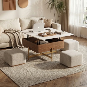 set masa de cafea cu 4 pufuri, 80 x 80 x 54 cm elevia, homedit