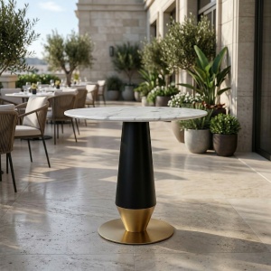 Masa cafenea 80 x 75 cm Blackwood Brushed gold, auriu periat si piatra Homedit