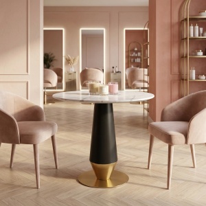 Masa cafenea 80 x 75 cm Blackwood Brushed gold, auriu periat si piatra Homedit