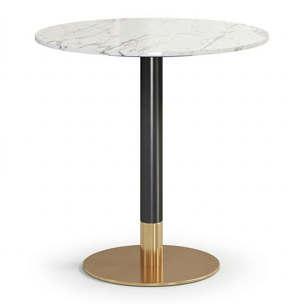 Masa cafenea 80 x 75 cm Marble Brushed gold, auriu periat si piatra Homedit