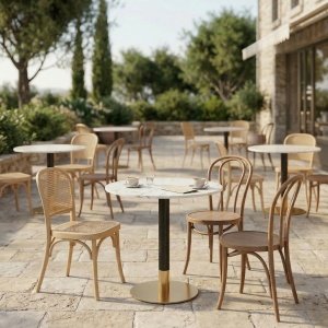 Masa cafenea 80 x 75 cm Marble Brushed gold, auriu periat si piatra Homedit