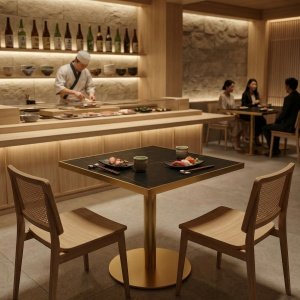 Masa cafenea  Stilo, 70 x 75 cm, Auriu periat si piatra neagra, Homedit