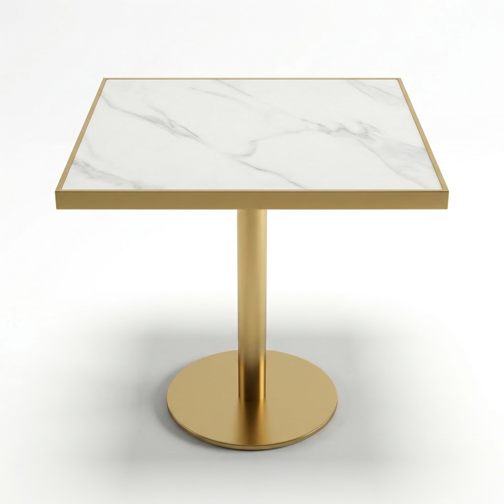 Masa cafenea Stilo, 70 x 75 cm, Auriu periat si piatra, Homedit