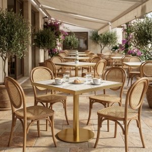 Masa cafenea Stilo, 70 x 75 cm, Auriu periat si piatra, Homedit