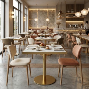 Masa cafenea Stilo, 70 x 75 cm, Auriu periat si piatra, Homedit