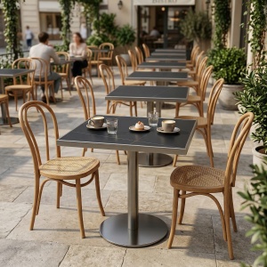 Masa cafenea Stilo, 70 x 75 cm, Otel inoxidabil si piatra neagra, Homedit