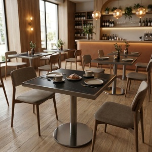 Masa cafenea Stilo, 70 x 75 cm, Otel inoxidabil si piatra neagra, Homedit