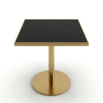 Masa cafenea  Stilo, 70 x 75 cm, Auriu periat si piatra neagra, Homedit
