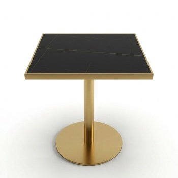 Masa cafenea  Stilo, 70 x 75 cm, Auriu periat si piatra neagra, Homedit