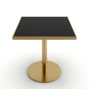 Masa cafenea  Stilo, 70 x 75 cm, Auriu periat si piatra neagra, Homedit