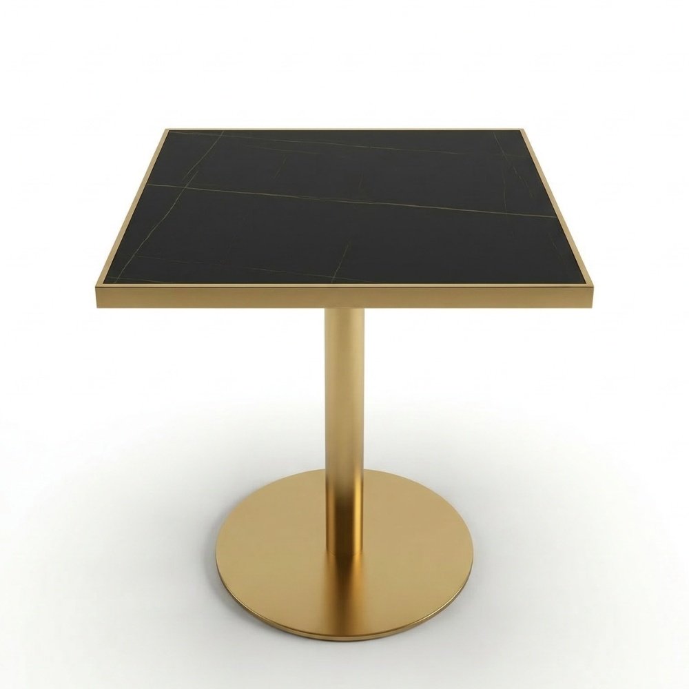 Masa cafenea  Stilo, 70 x 75 cm, Auriu periat si piatra neagra, Homedit