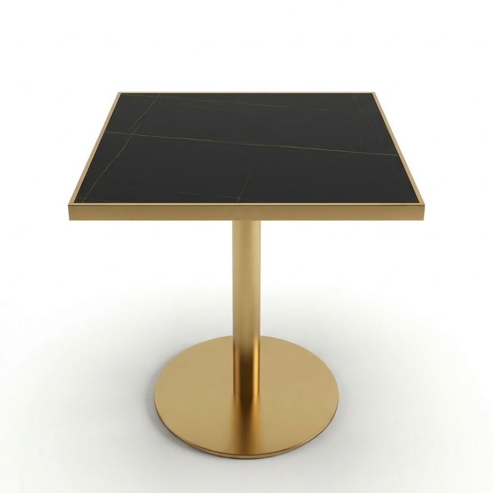 Masa cafenea  Stilo, 70 x 75 cm, Auriu periat si piatra neagra, Homedit