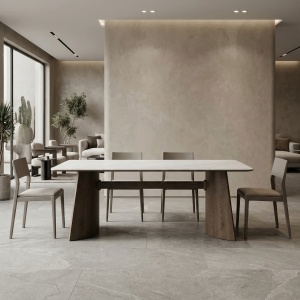 Masa Dinning Calvero, microcristal si lemn masiv, Homedit