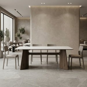 Masa Dinning Calvero, microcristal si lemn masiv, Homedit